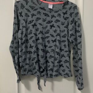 No Boundaries Brushed Knit Black Butterflies Gray Knit Top L